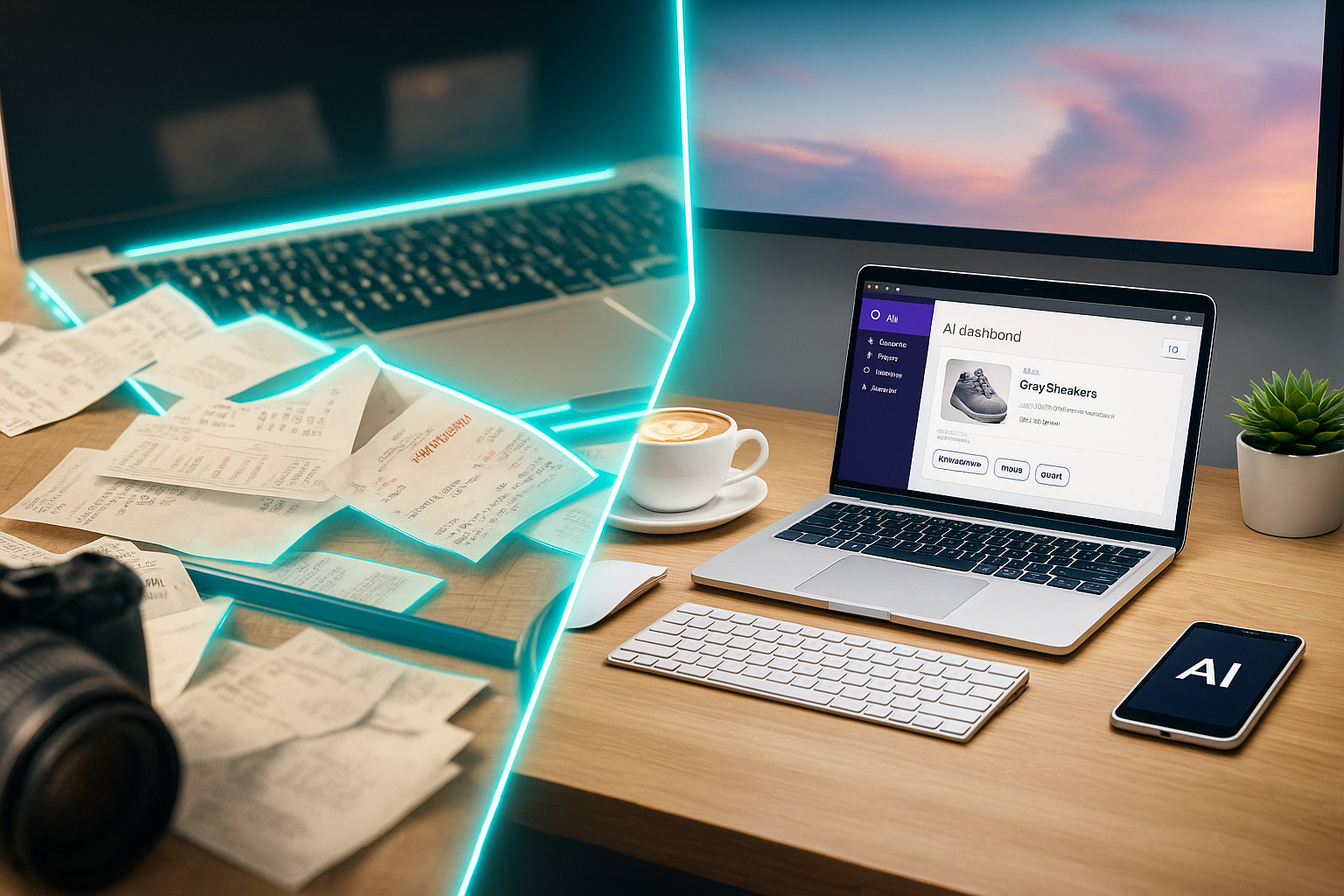 Manual listing chaos fading into an AI dashboard